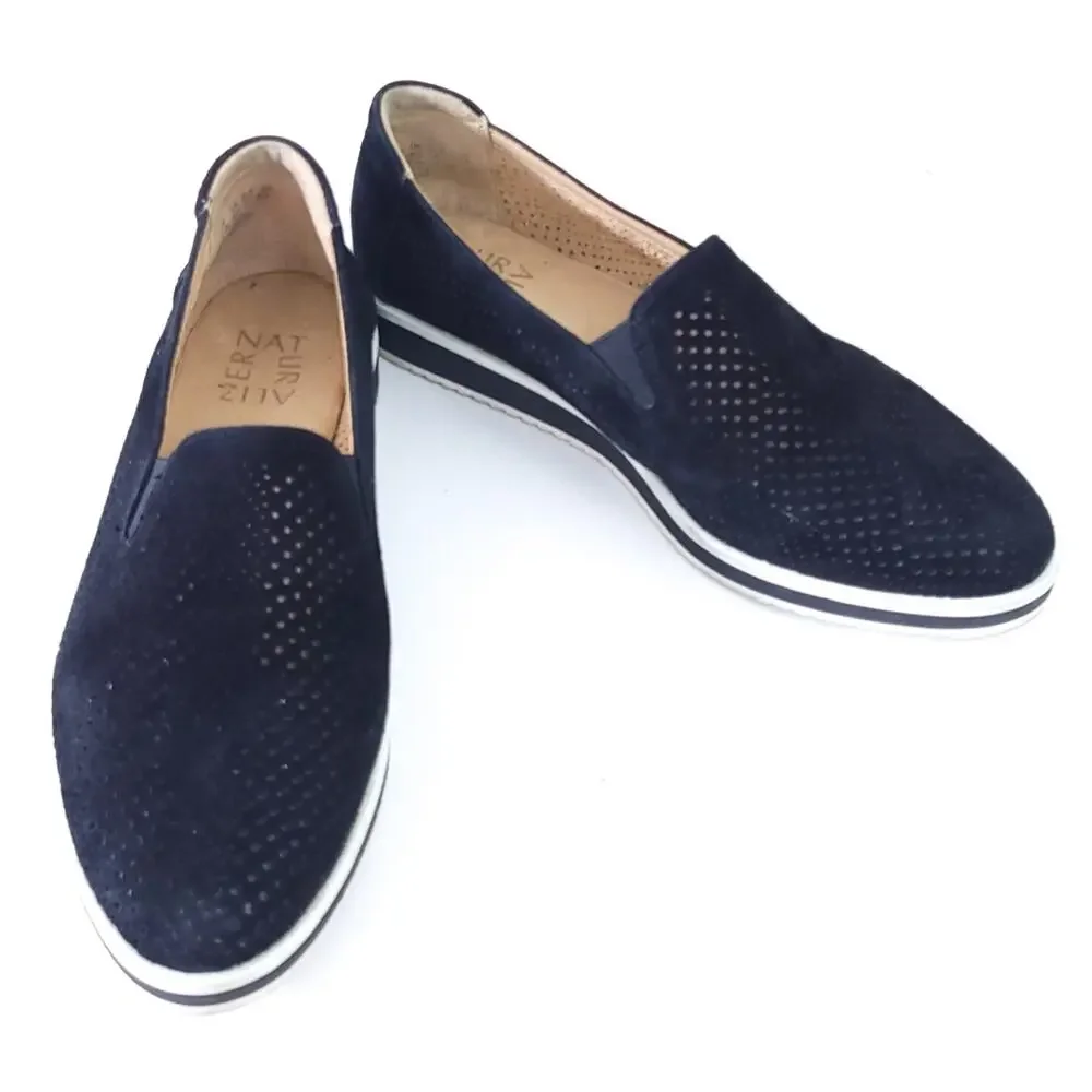 Naturalizer Bonnie Suede Slip On Loafer Perforated Black Size 6.5M Comfort Shoe